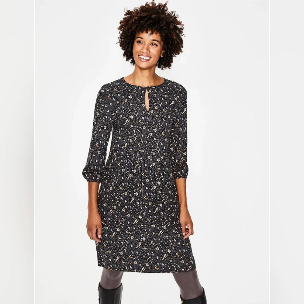 Boden Women's nerissa shift dress size 4L long floral black